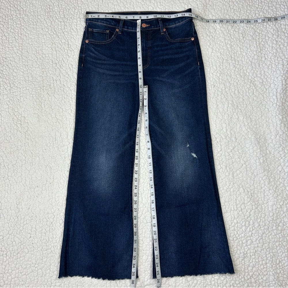 Express Jeans Women's 6 Short Dark Blue 70s Flare Mid Rise Frayed Hem Denim - Picture 6 of 9